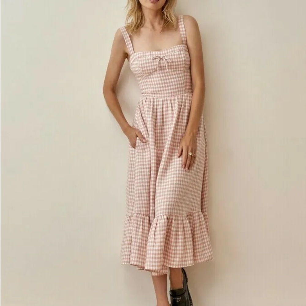 NWOT Meagan Pink Gingham Reformation Midi Dress Size 2 SOLD OUT ONLINE